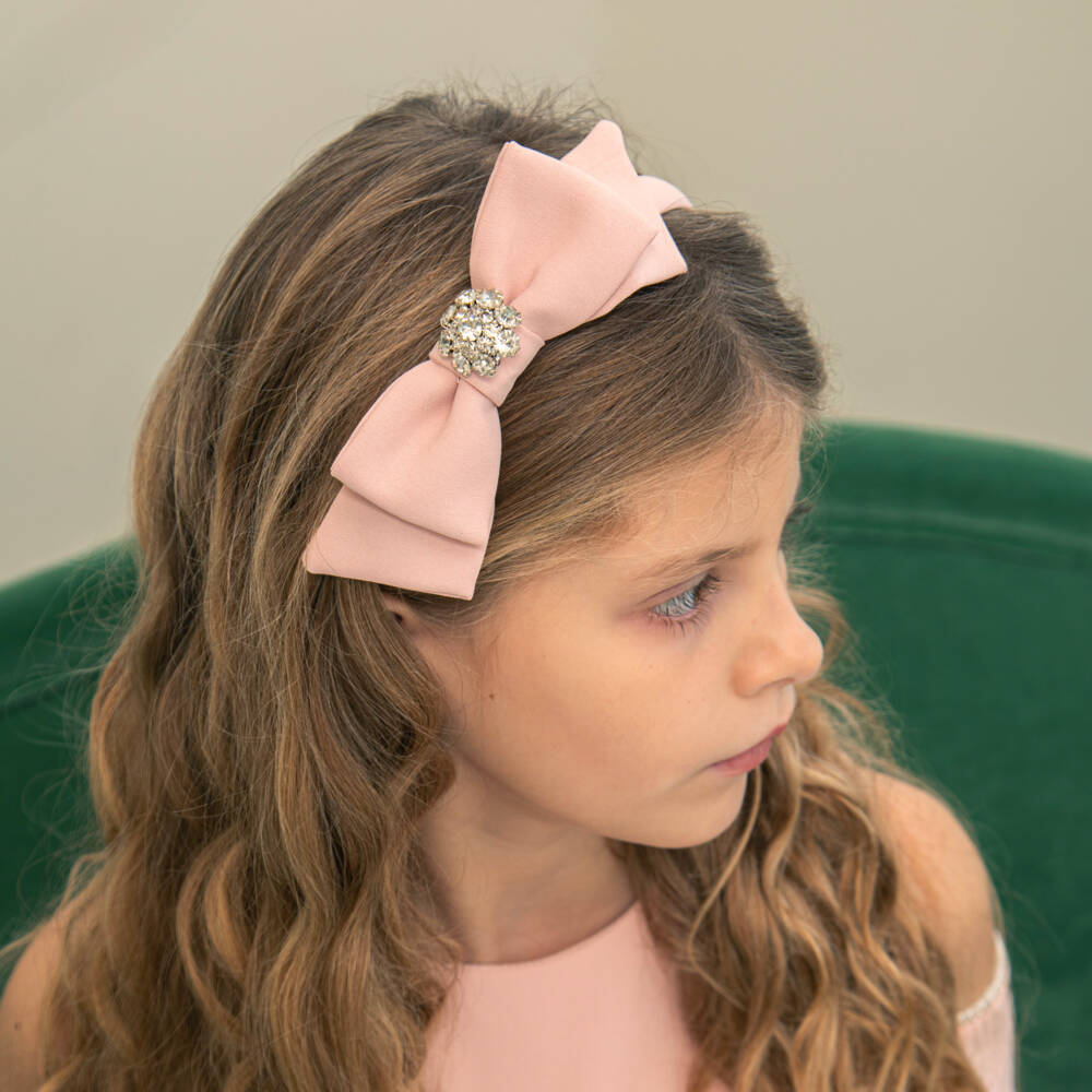 Patachou-Girls Pink Bow Hairband with Crystal Embellishment | Childrensalon