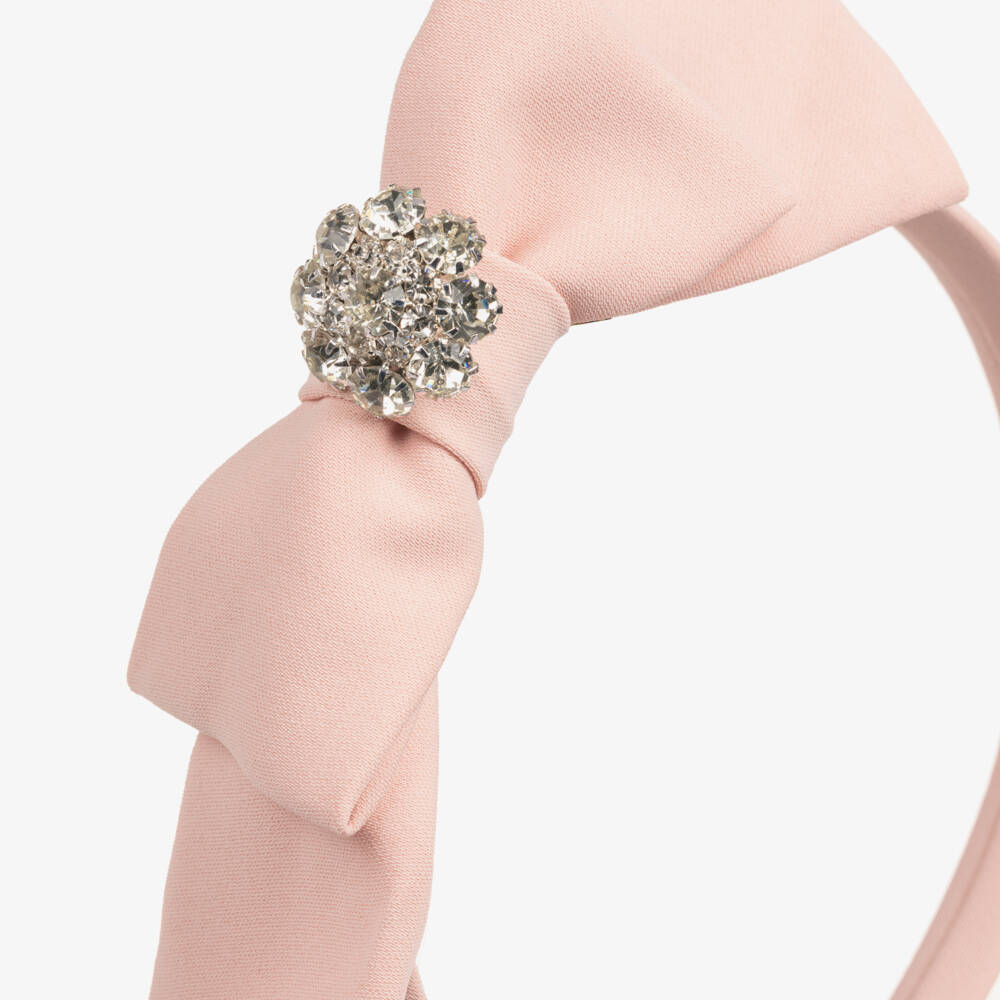 Patachou-Girls Pink Bow Hairband with Crystal Embellishment | Childrensalon