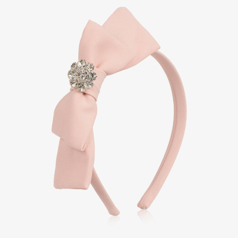 Patachou-Girls Pink Bow Hairband with Crystal Embellishment | Childrensalon