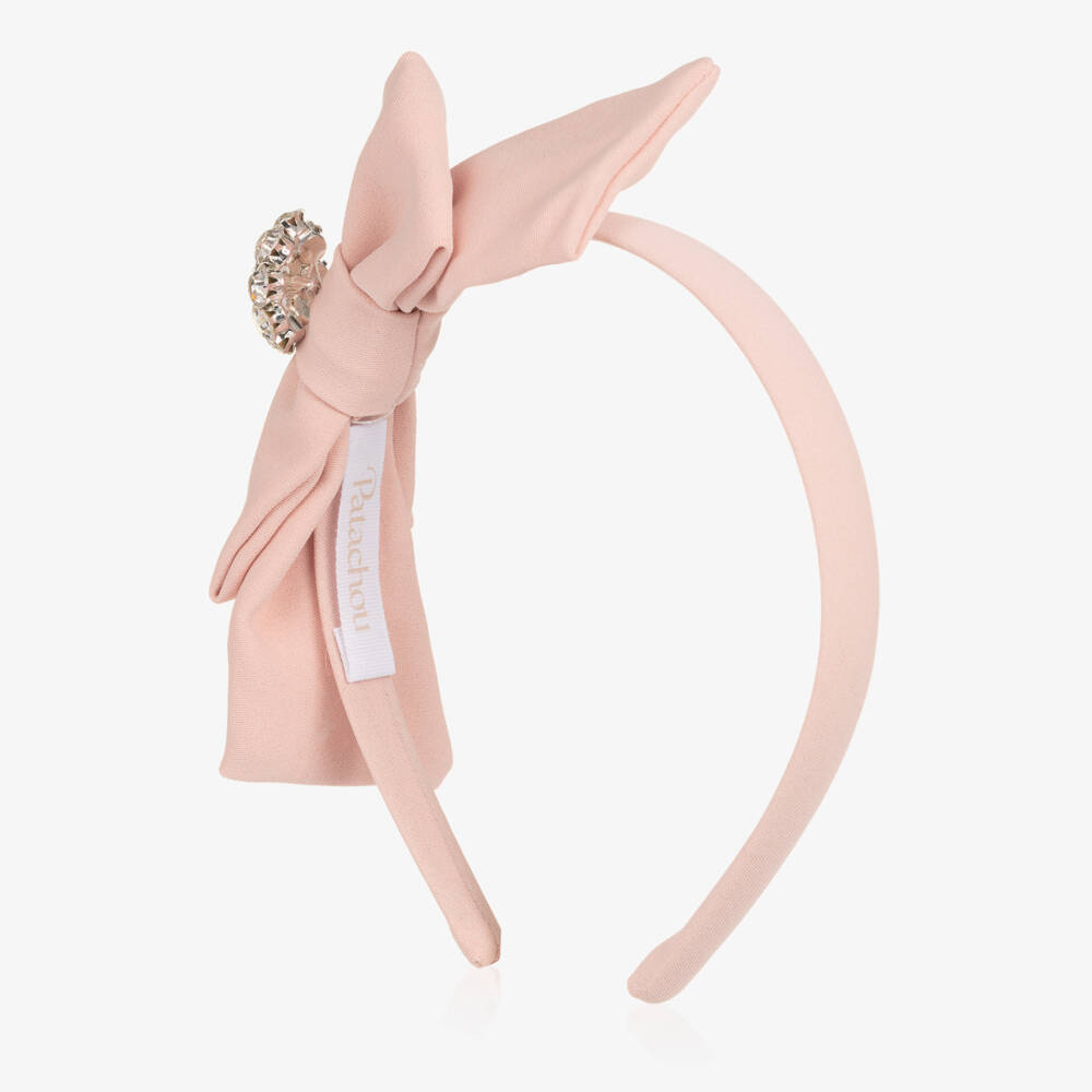 Patachou-Girls Pink Bow Hairband with Crystal Embellishment | Childrensalon
