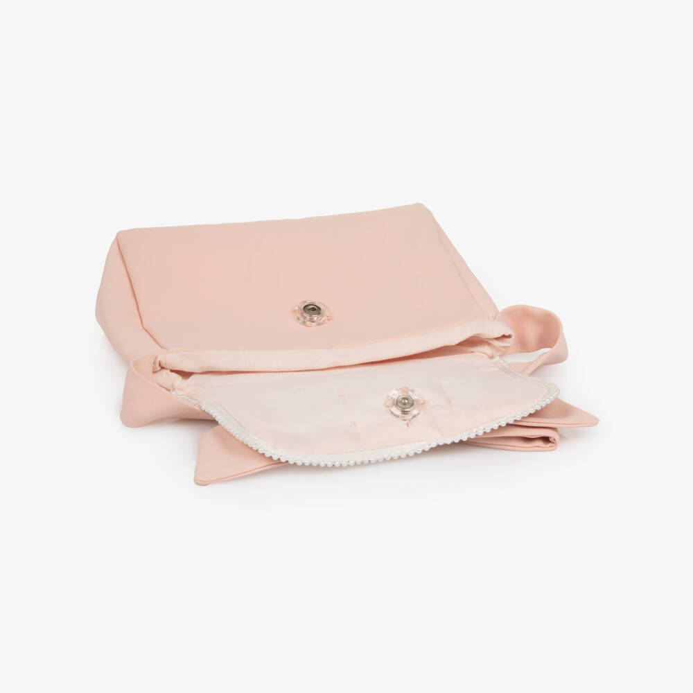 Patachou-Girls Pink Bow Handbag with Diamanté & Pearl Trim (17cm) | Childrensalon