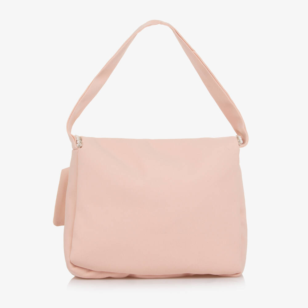 Patachou-Girls Pink Bow Handbag with Diamanté & Pearl Trim (17cm) | Childrensalon