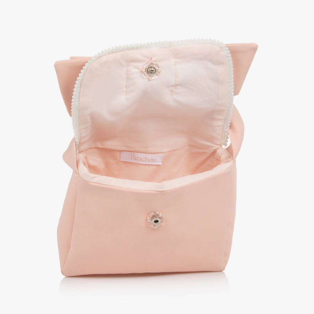 Patachou-Girls Pink Bow Handbag with Diamanté & Pearl Trim (17cm) | Childrensalon