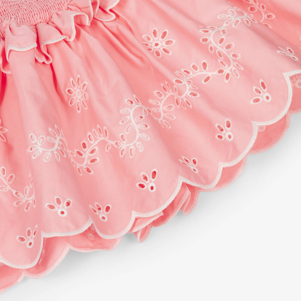 Patachou-Girls Pink Broderie Detail Cotton Skirt Set | Childrensalon
