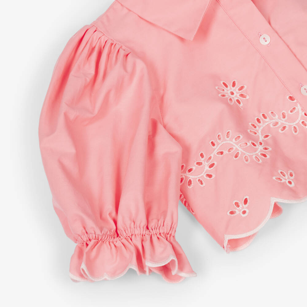 Patachou-Girls Pink Broderie Detail Cotton Skirt Set | Childrensalon