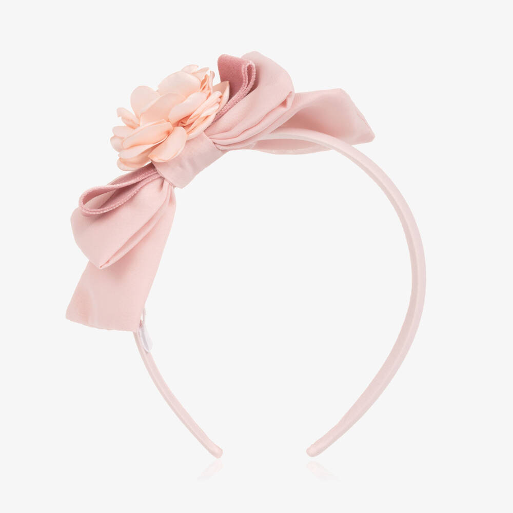 Patachou-Ободок розовый шифоновый с бантом и цветком для девочек | Childrensalon