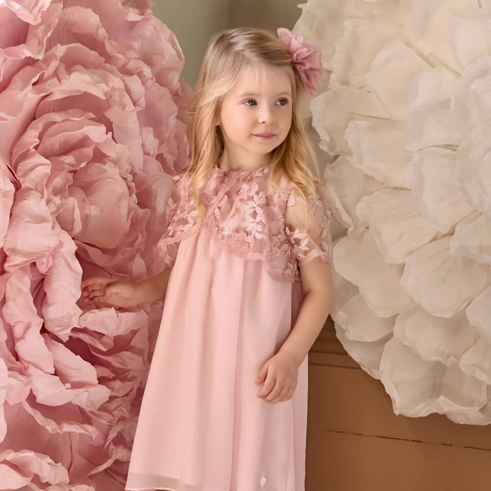 Patachou-Girls Pink Chiffon Cape Dress | Childrensalon