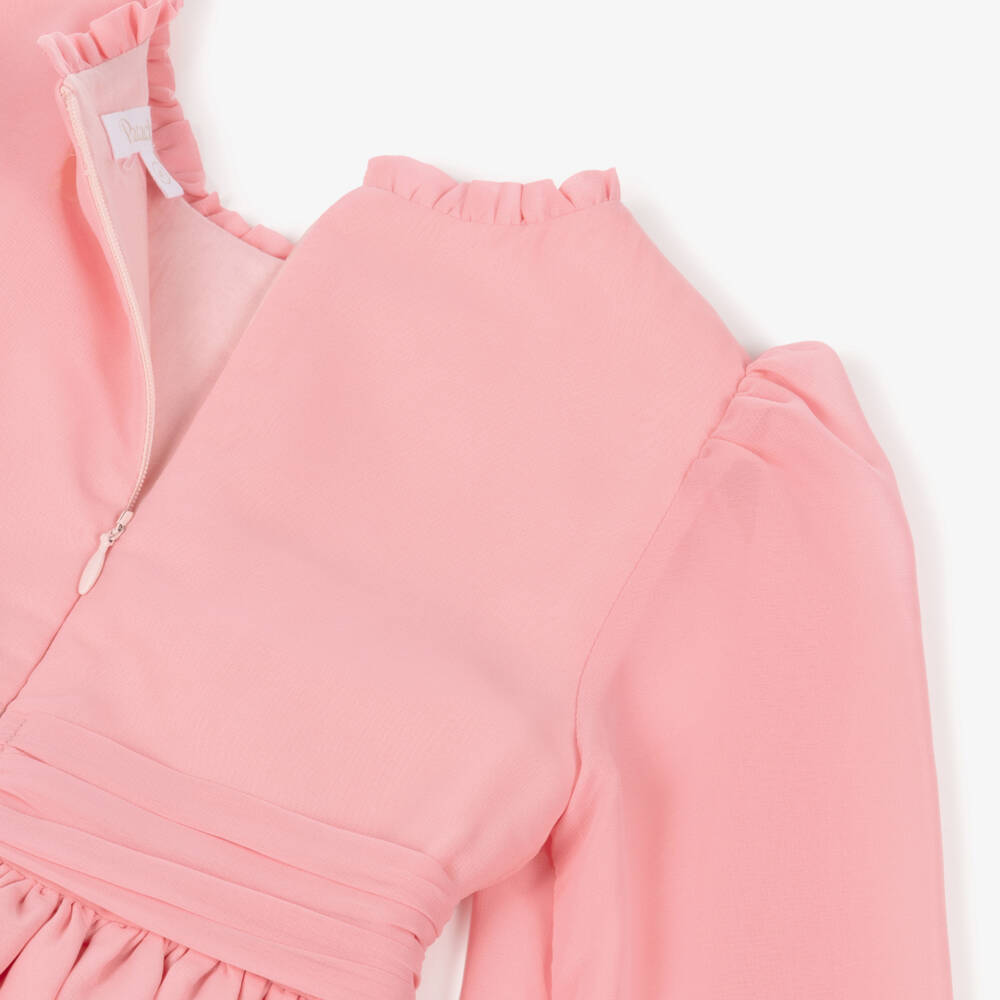 Patachou-Girls Pink Chiffon Dress with Floral Appliqué | Childrensalon