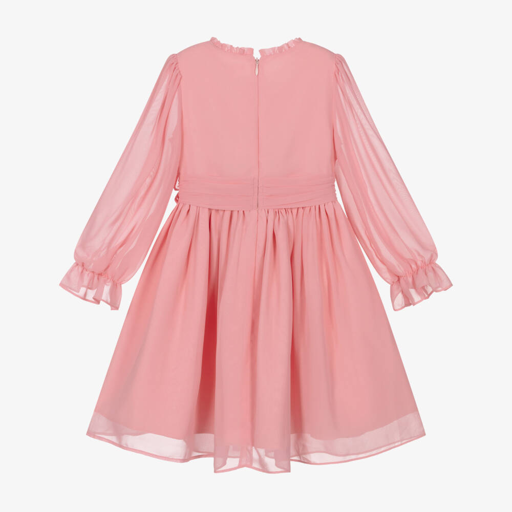 Patachou-Girls Pink Chiffon Dress with Floral Appliqué | Childrensalon