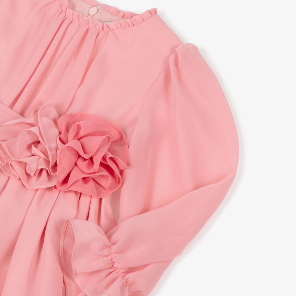 Patachou-Girls Pink Chiffon Dress with Floral Appliqué | Childrensalon