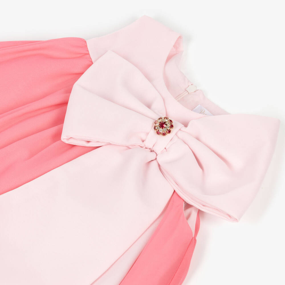 Patachou-فستان شيفون مزين بفيونكة لون زهري للبنات  | Childrensalon