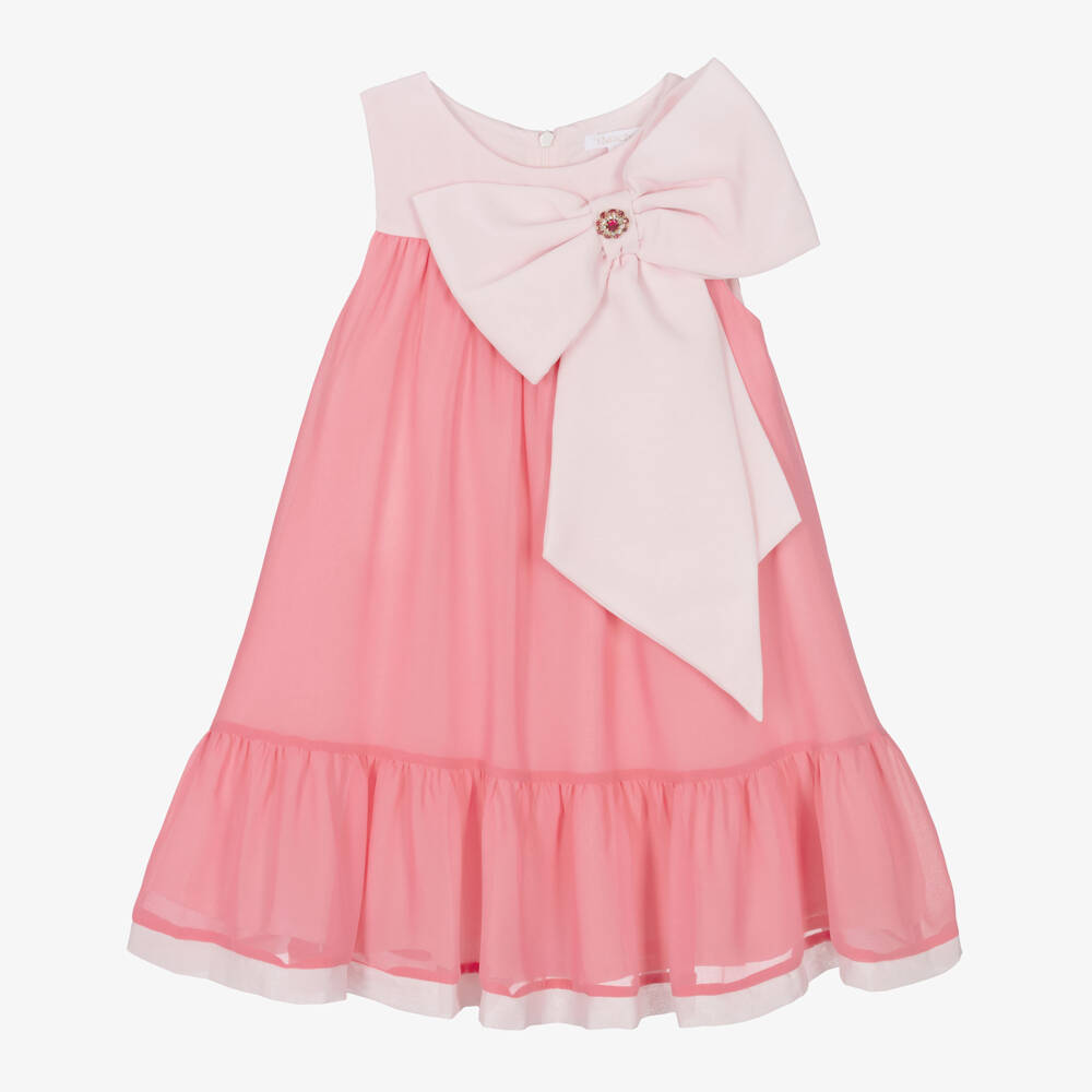 Patachou-فستان شيفون مزين بفيونكة لون زهري للبنات  | Childrensalon