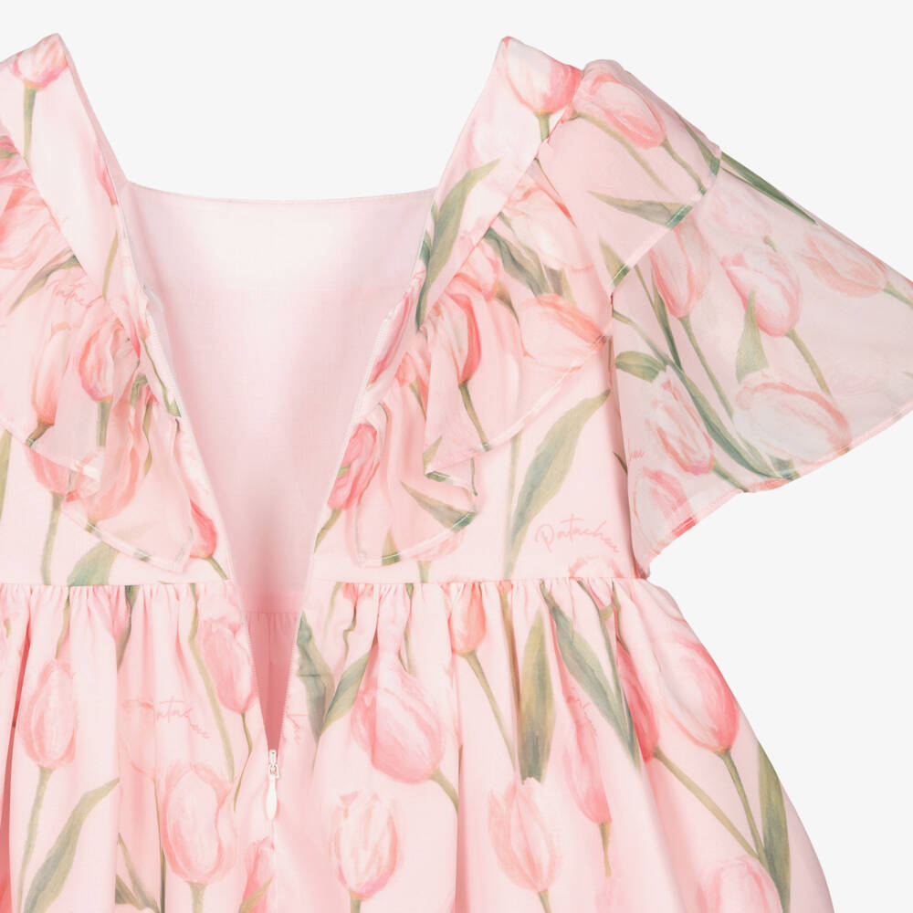 Patachou-Girls Pink Chiffon Tulip Print Dress | Childrensalon