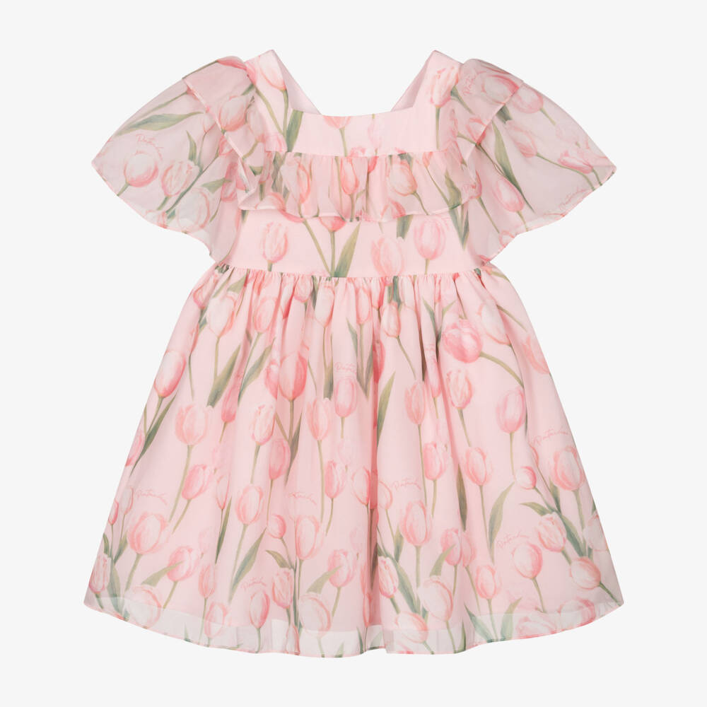 Patachou-Girls Pink Chiffon Tulip Print Dress | Childrensalon