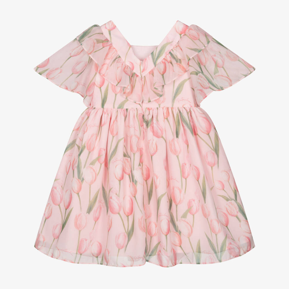 Patachou-Girls Pink Chiffon Tulip Print Dress | Childrensalon