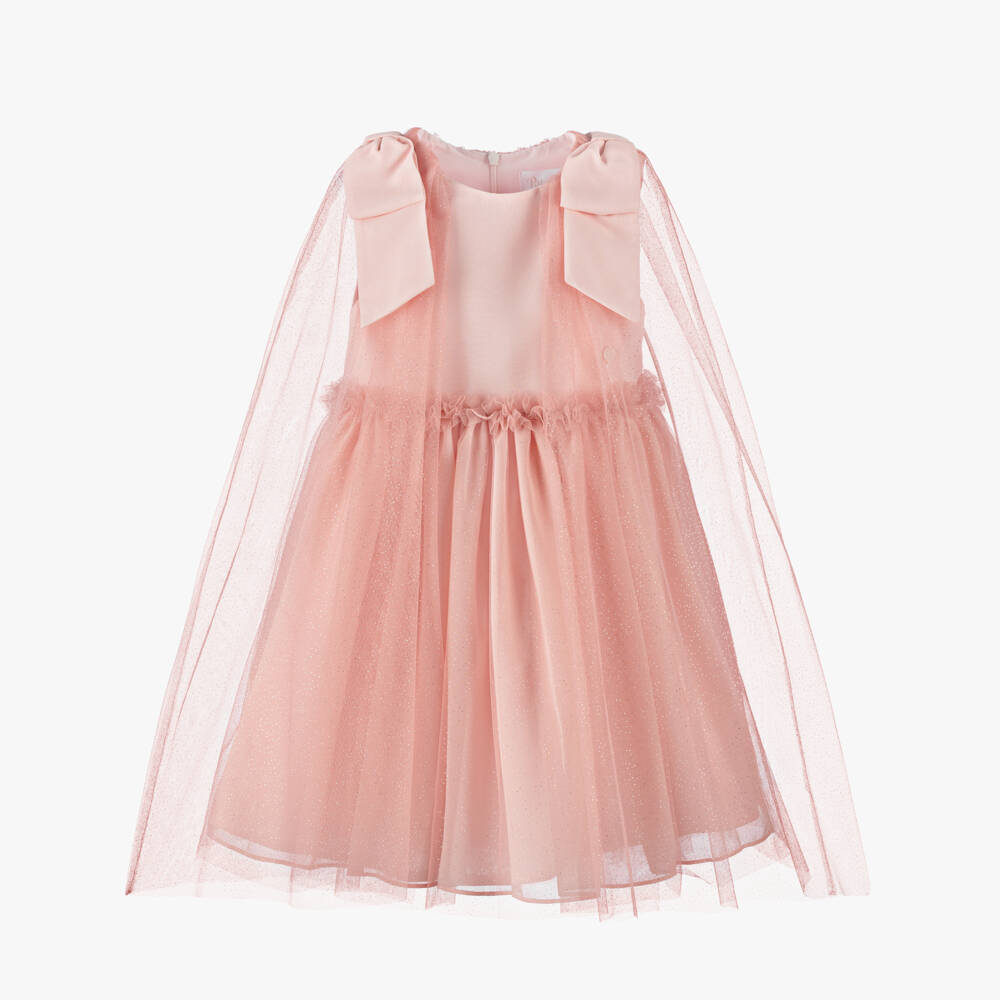 Patachou-Girls Pink Chiffon & Tulle Cape Style Dress | Childrensalon