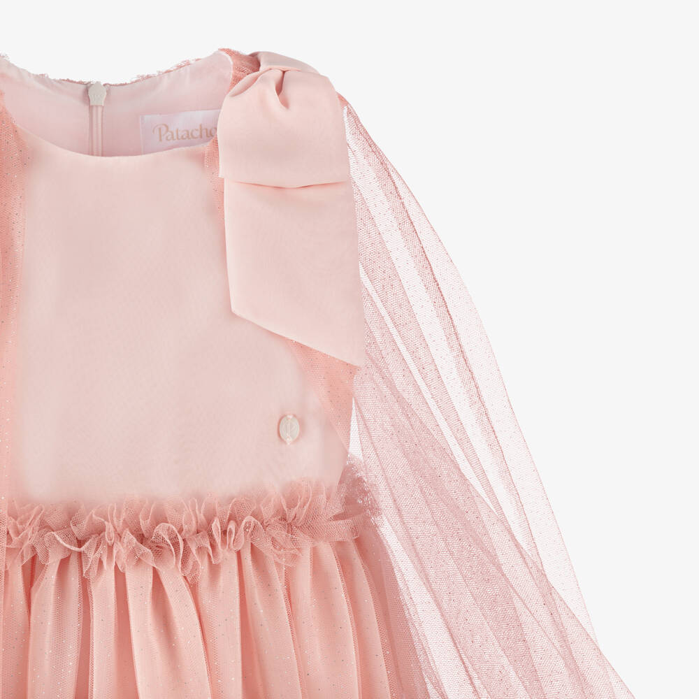 Patachou-Girls Pink Chiffon & Tulle Cape Style Dress | Childrensalon
