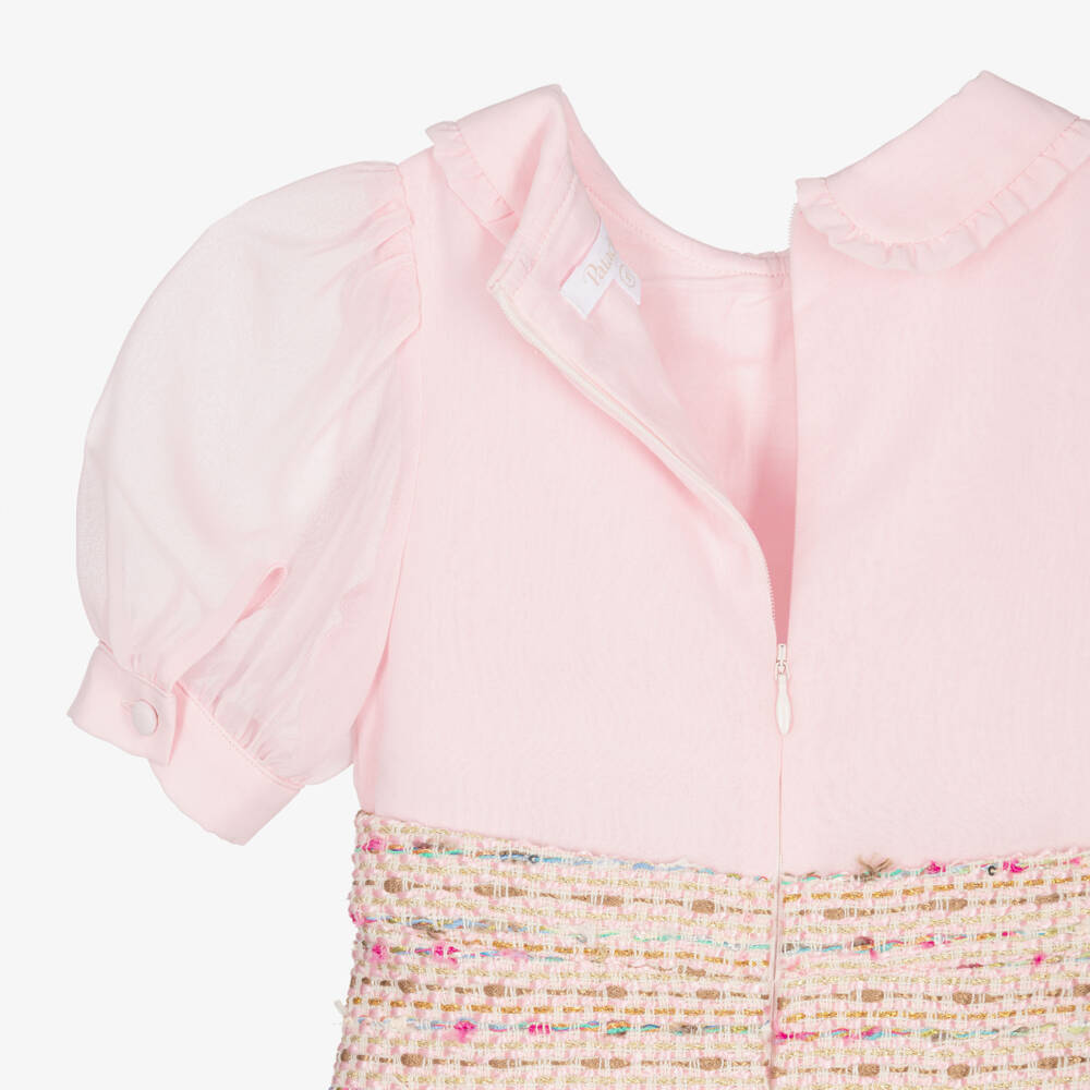 Patachou-فستان شيفون وتويد بأزرار مرصعة لون زهري للبنات | Childrensalon