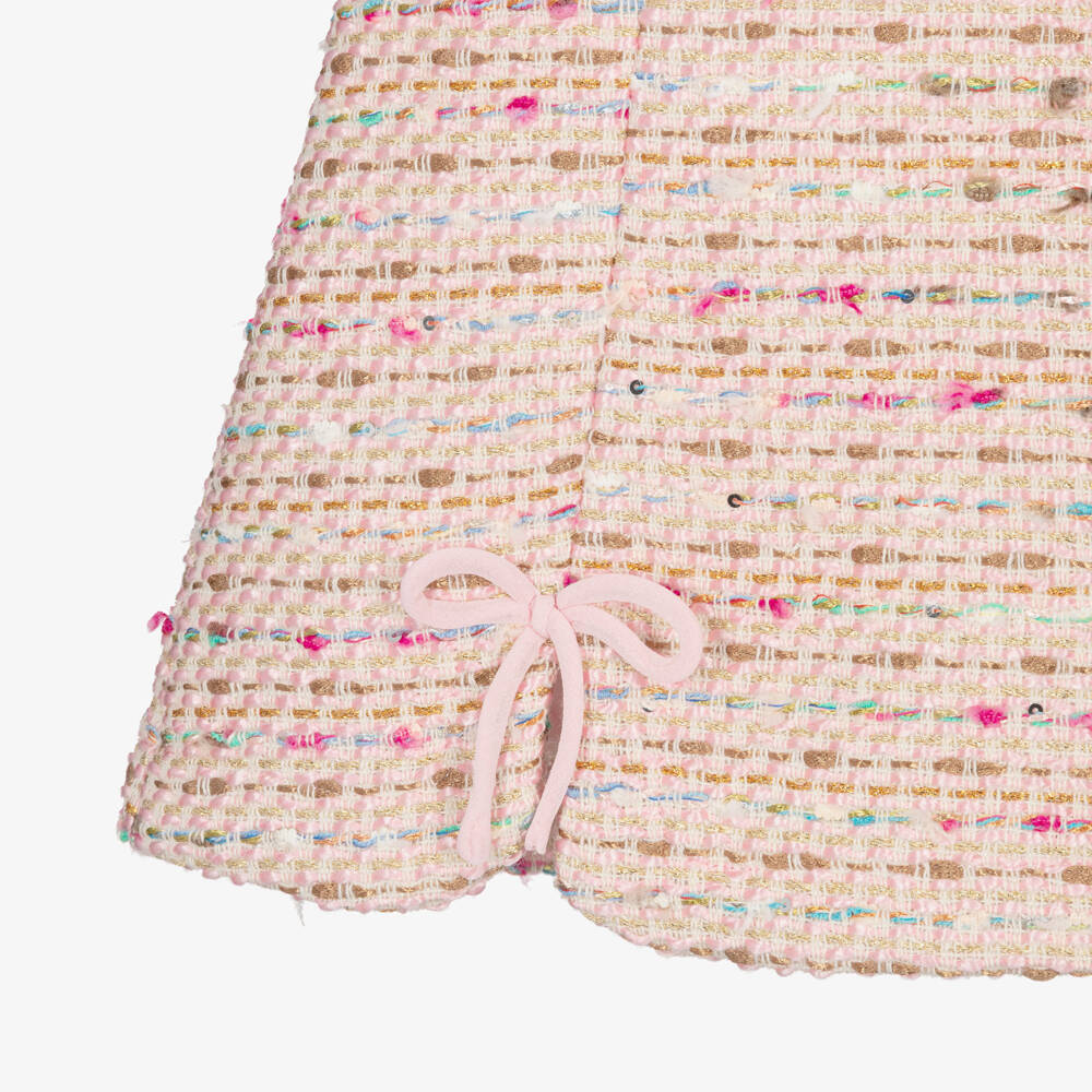 Patachou-فستان شيفون وتويد بأزرار مرصعة لون زهري للبنات | Childrensalon