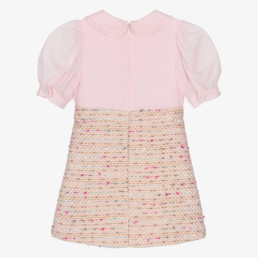 Patachou-فستان شيفون وتويد بأزرار مرصعة لون زهري للبنات | Childrensalon