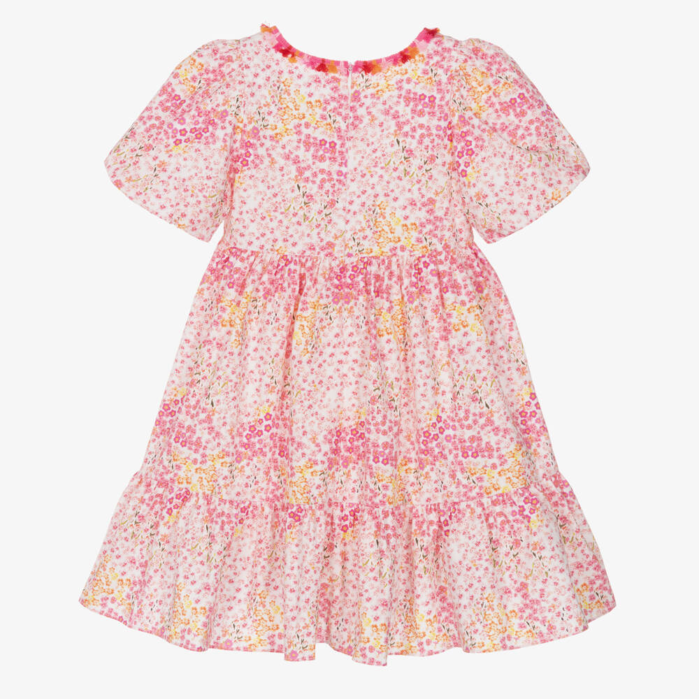 Patachou-Girls Pink Cotton Ditsy Floral Dress | Childrensalon