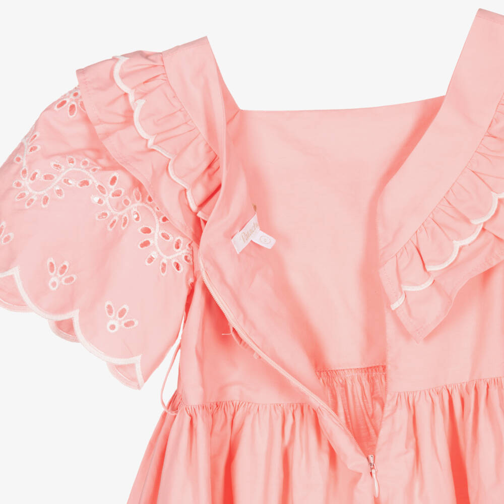 Patachou-Girls Pink Cotton Dress with White Floral Cut Work | Childrensalon