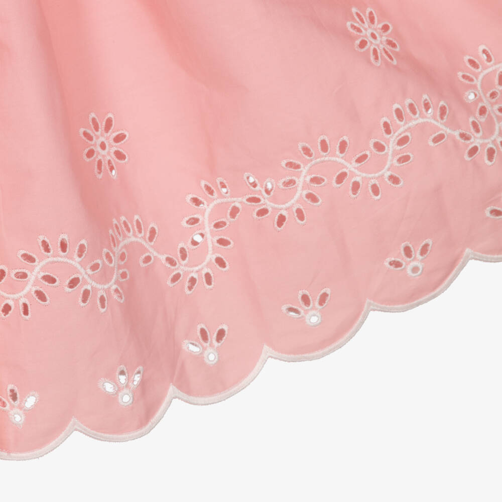 Patachou-Girls Pink Cotton Dress with White Floral Cut Work | Childrensalon