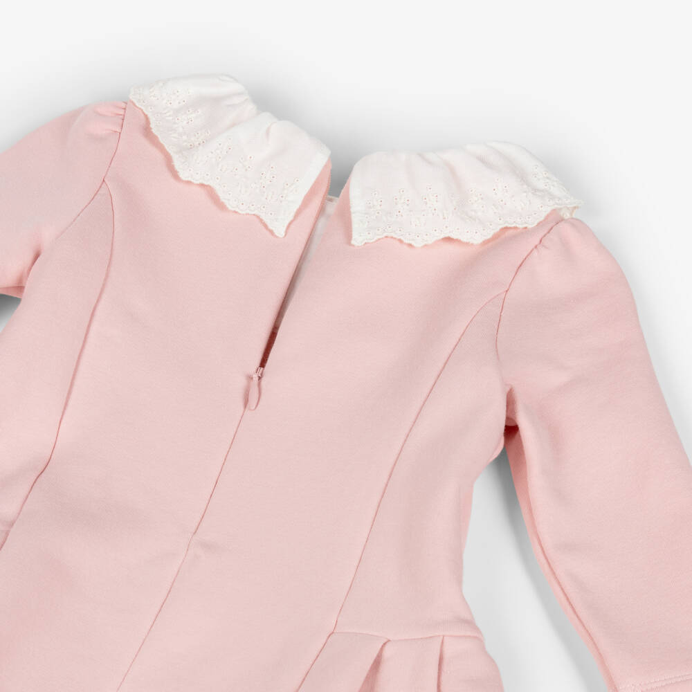 Patachou-فستان بياقة مطرزة قطن جيرسي لون زهري للبنات  | Childrensalon