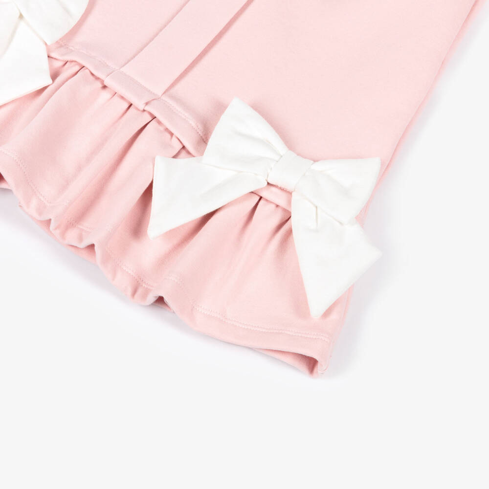 Patachou-Girls Pink Cotton Jersey Dress with Ivory Bows | Childrensalon