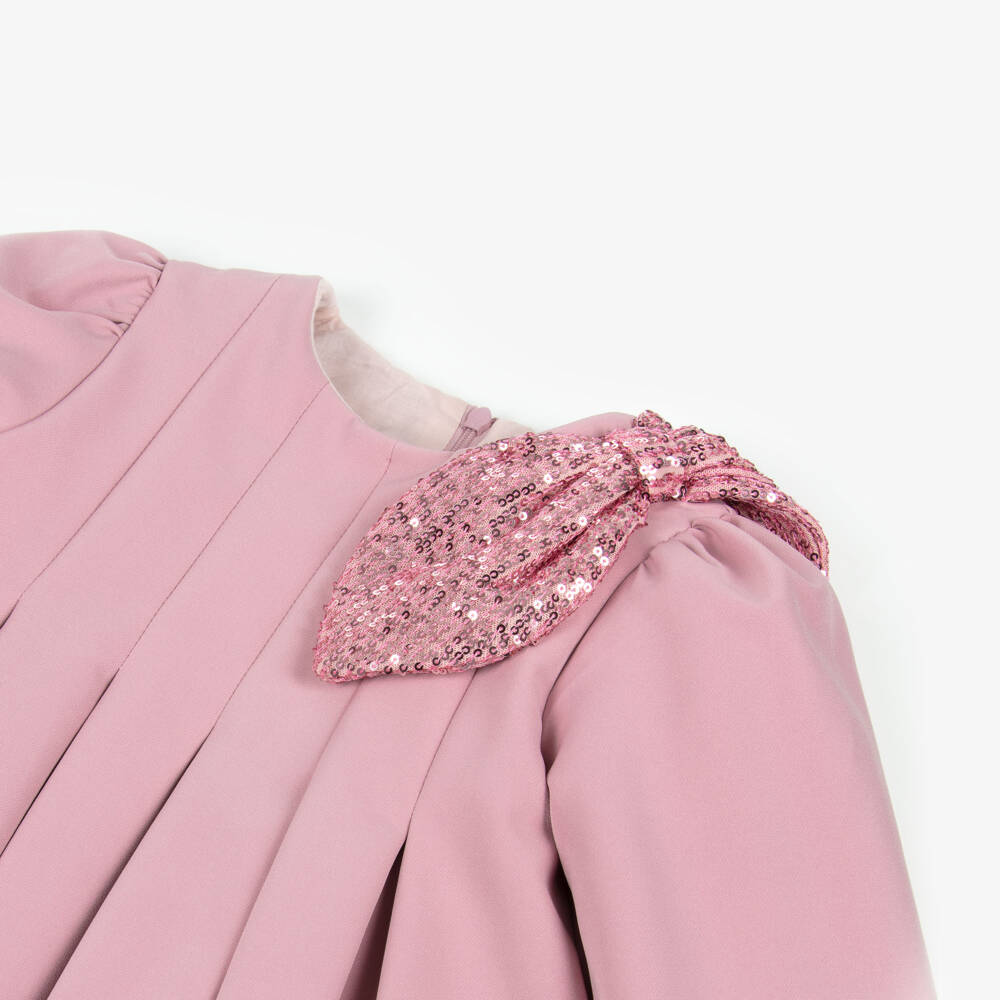 Patachou-Платье розовое из крепа с бантом из пайеток | Childrensalon
