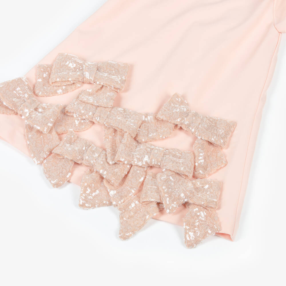 Patachou-Girls Pink Crêpe Dress with Sequin Bows | Childrensalon