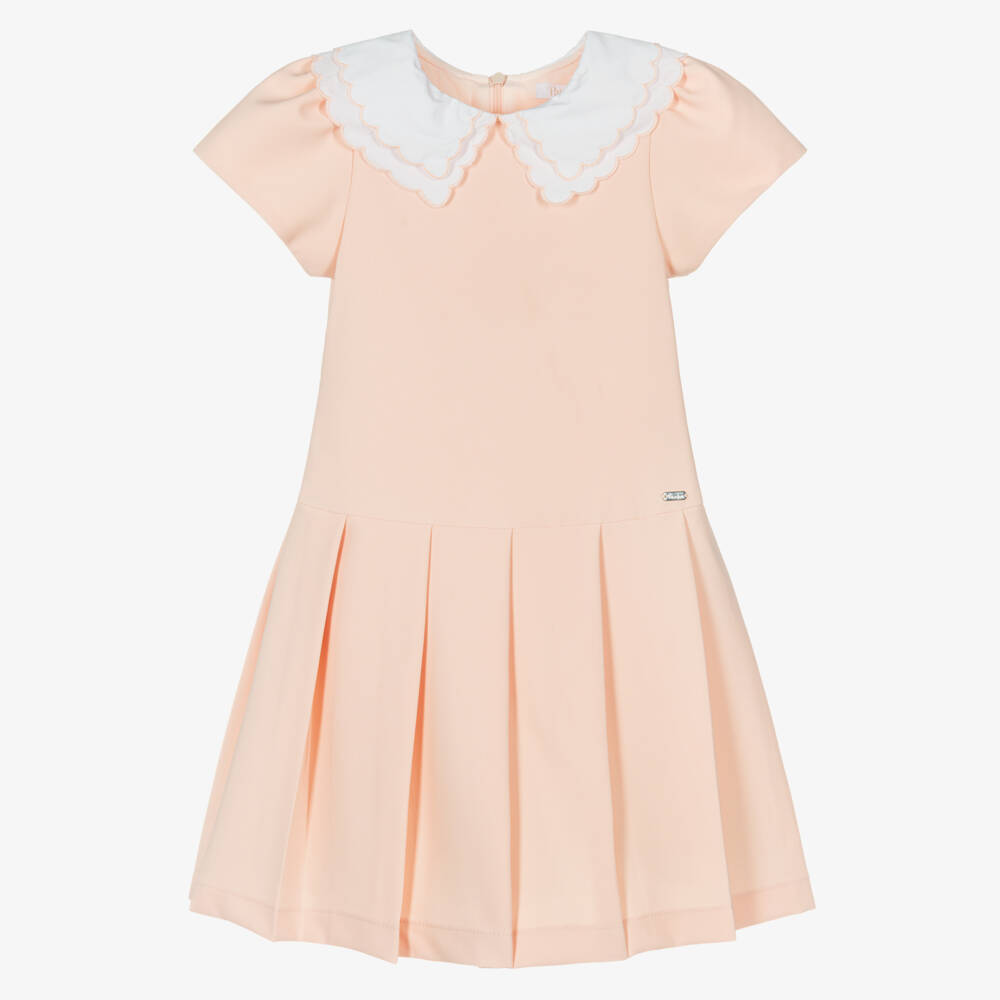 Patachou-فستان بنات كريب بياقة بتصميم صدفي لون زهري | Childrensalon
