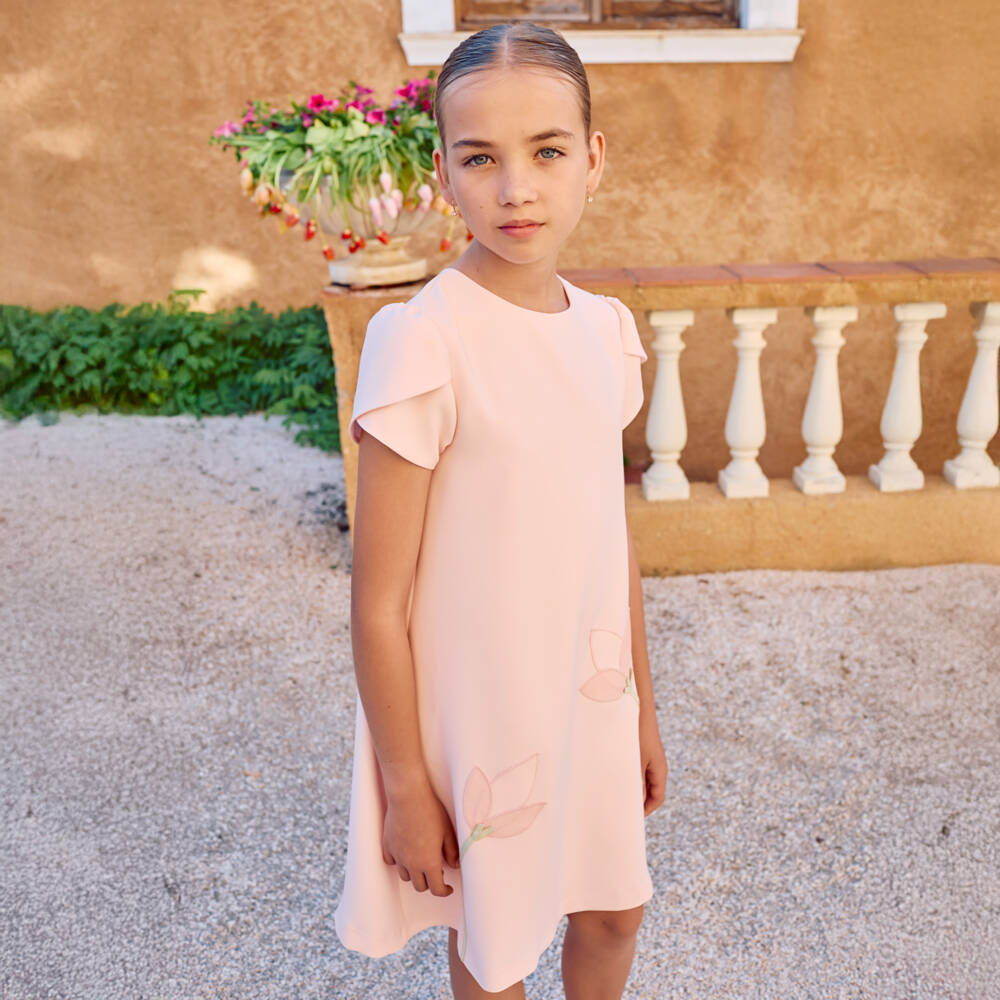 Patachou-Girls Pink Crêpe Tulip Dress | Childrensalon