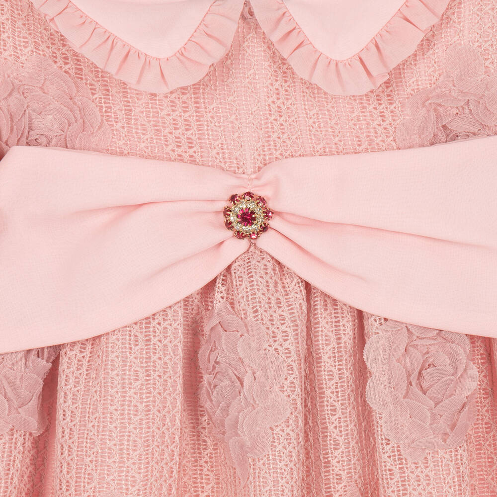 Patachou-Girls Pink Dress with Bow & Flowers | Childrensalon