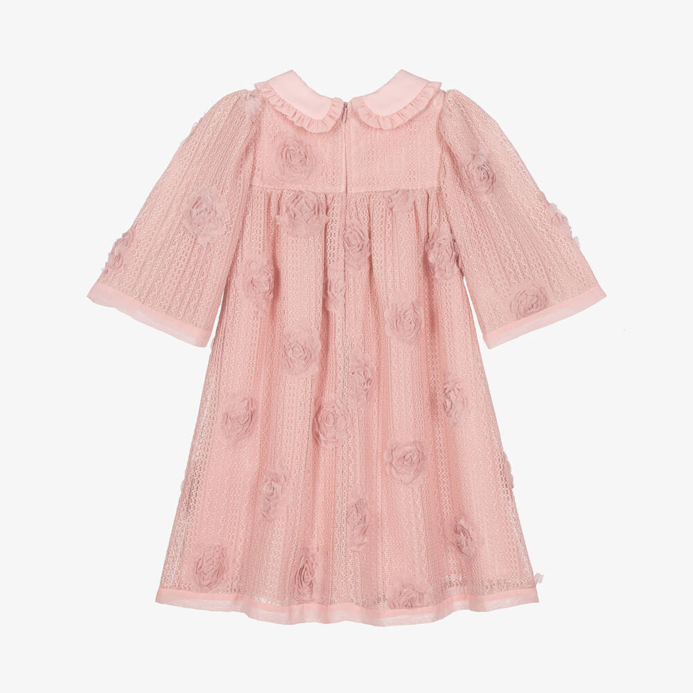 Patachou-Girls Pink Dress with Bow & Flowers | Childrensalon