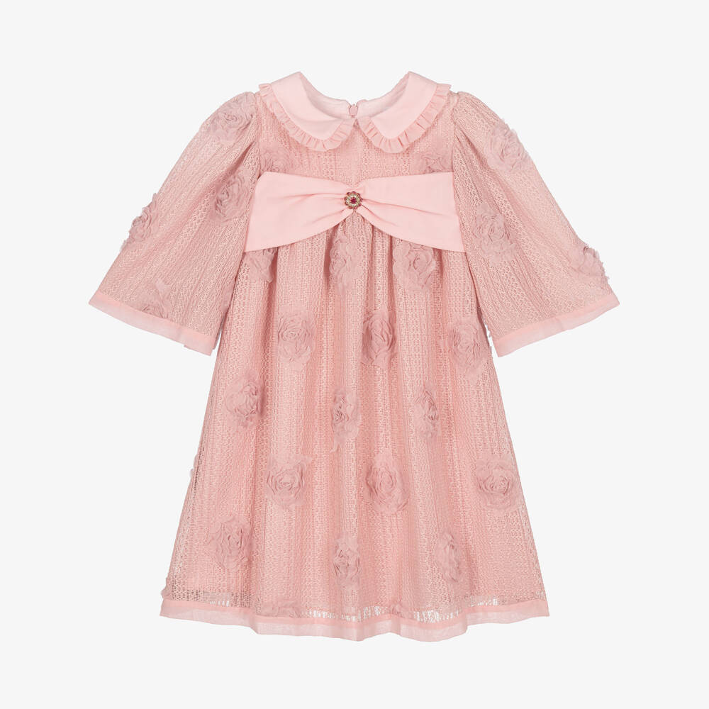 Patachou-Girls Pink Dress with Bow & Flowers | Childrensalon