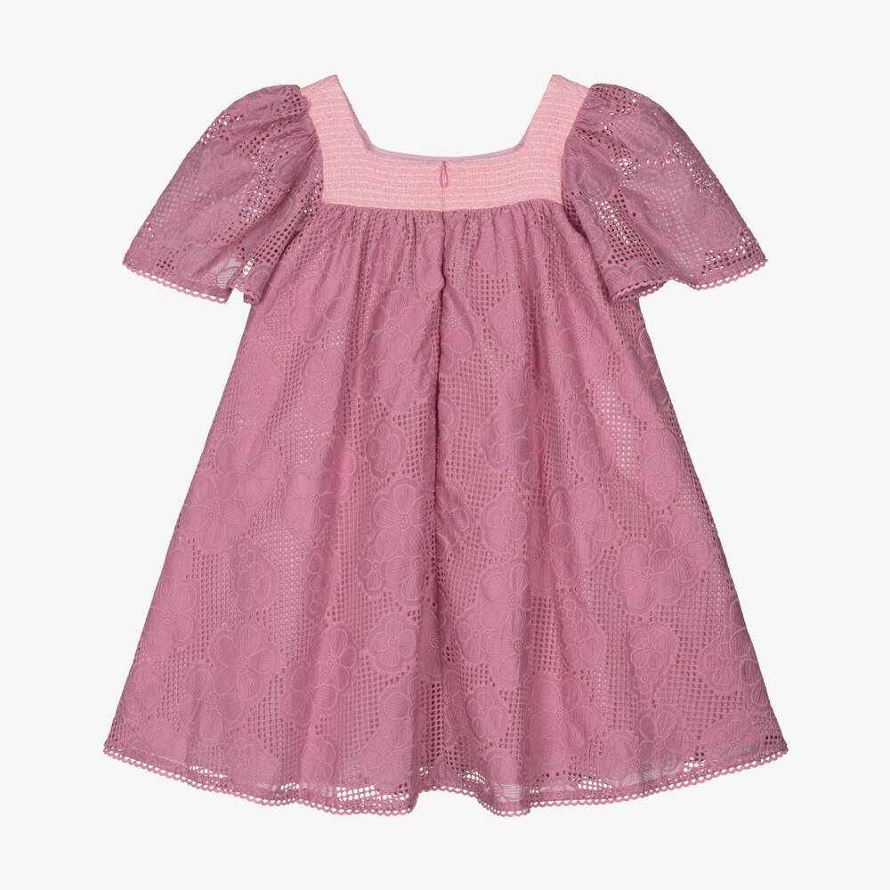 Patachou-فستان دانتيل مطرز بورود لون زهري للبنات | Childrensalon