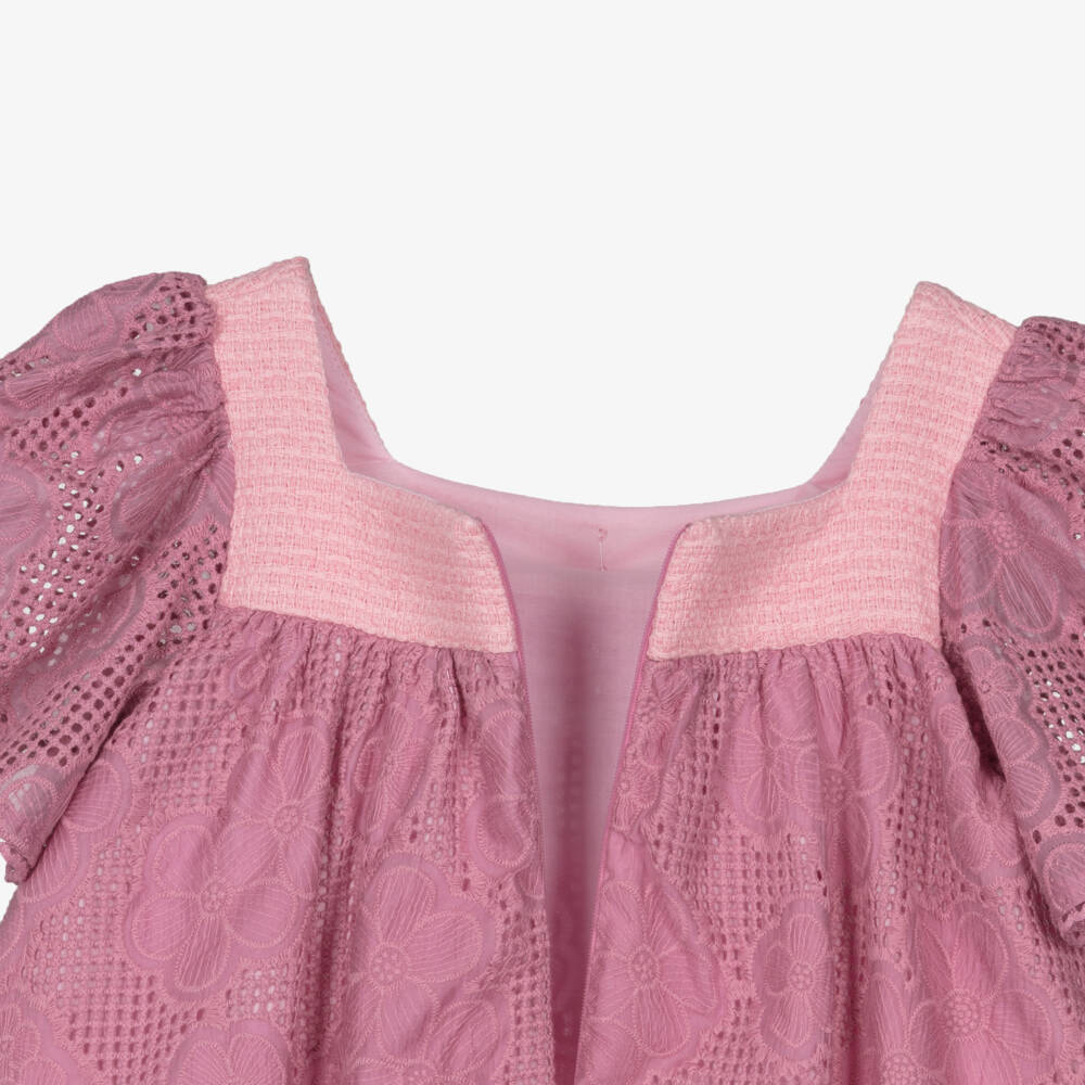 Patachou-فستان دانتيل مطرز بورود لون زهري للبنات | Childrensalon