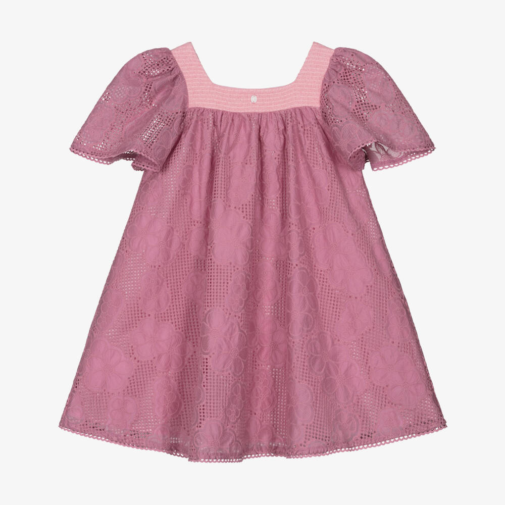Patachou-Girls Pink Embroidered Floral Lace Dress | Childrensalon