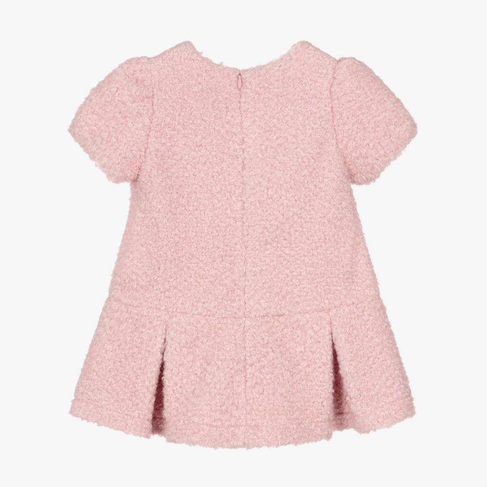 Patachou-Girls Pink Fleece Dress with Fluffy Bows | Childrensalon