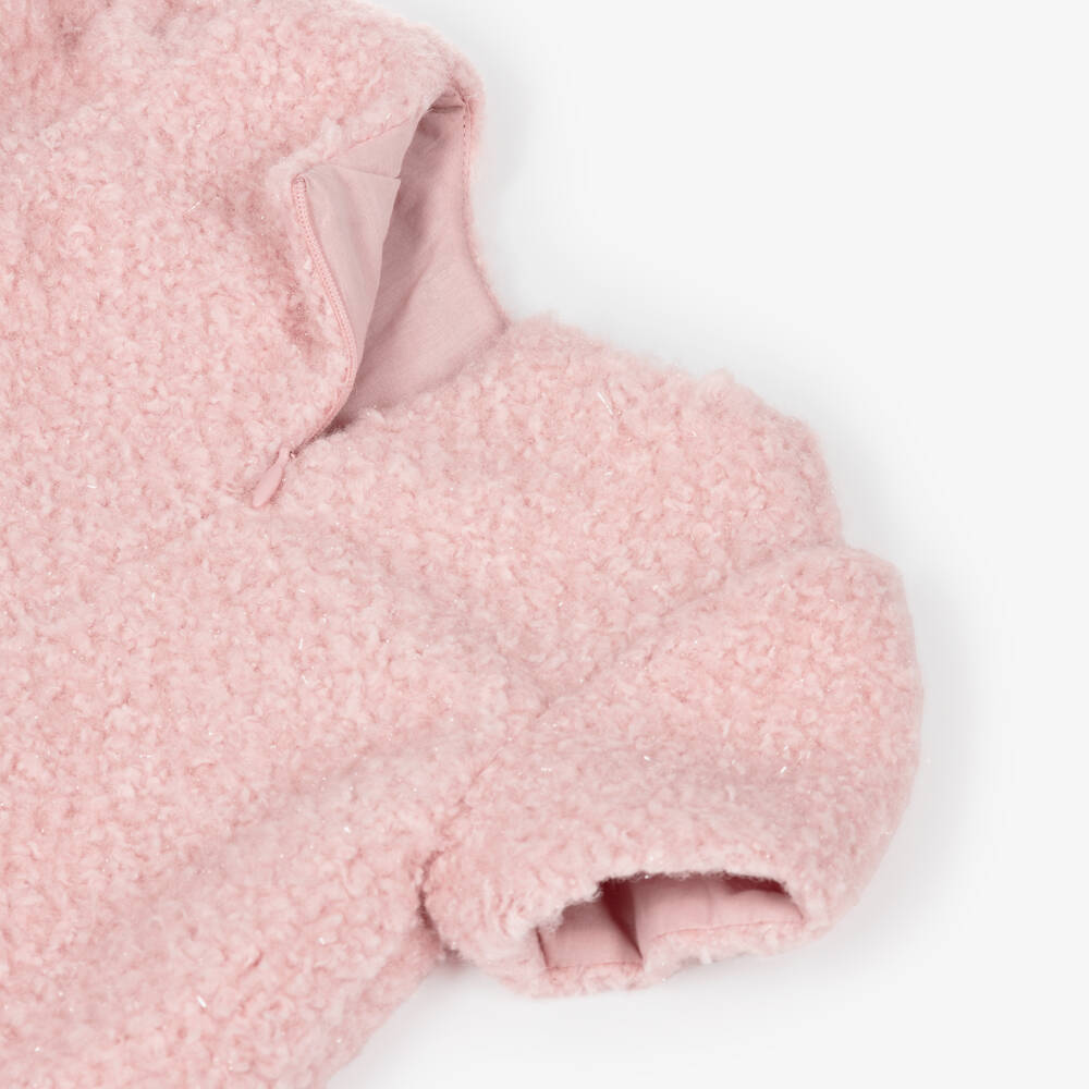 Patachou-Girls Pink Fleece Dress with Fluffy Bows | Childrensalon