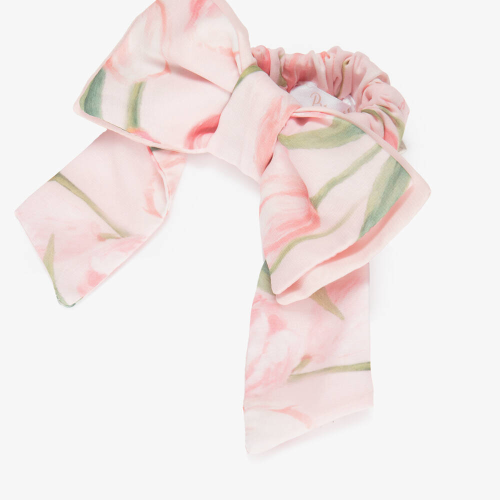 Patachou-ربطة شعر بفيونكة شيفون لون زهري للبنات (15 سم) | Childrensalon