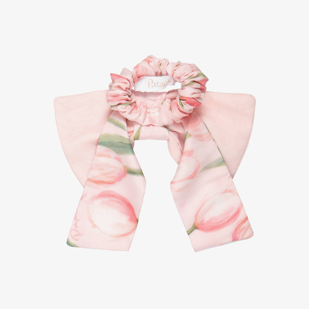 Patachou-ربطة شعر بفيونكة شيفون لون زهري للبنات (15 سم) | Childrensalon