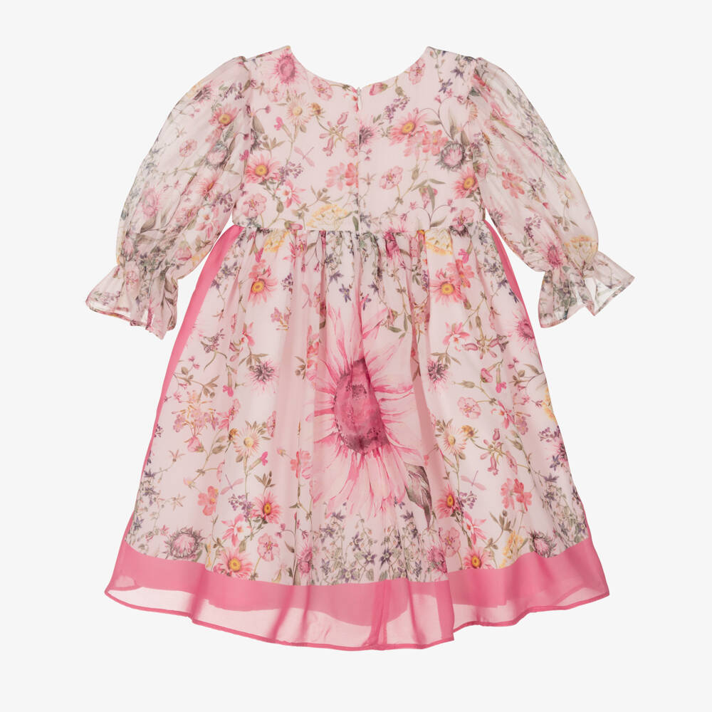 Patachou-Girls Pink Floral Chiffon Dress | Childrensalon