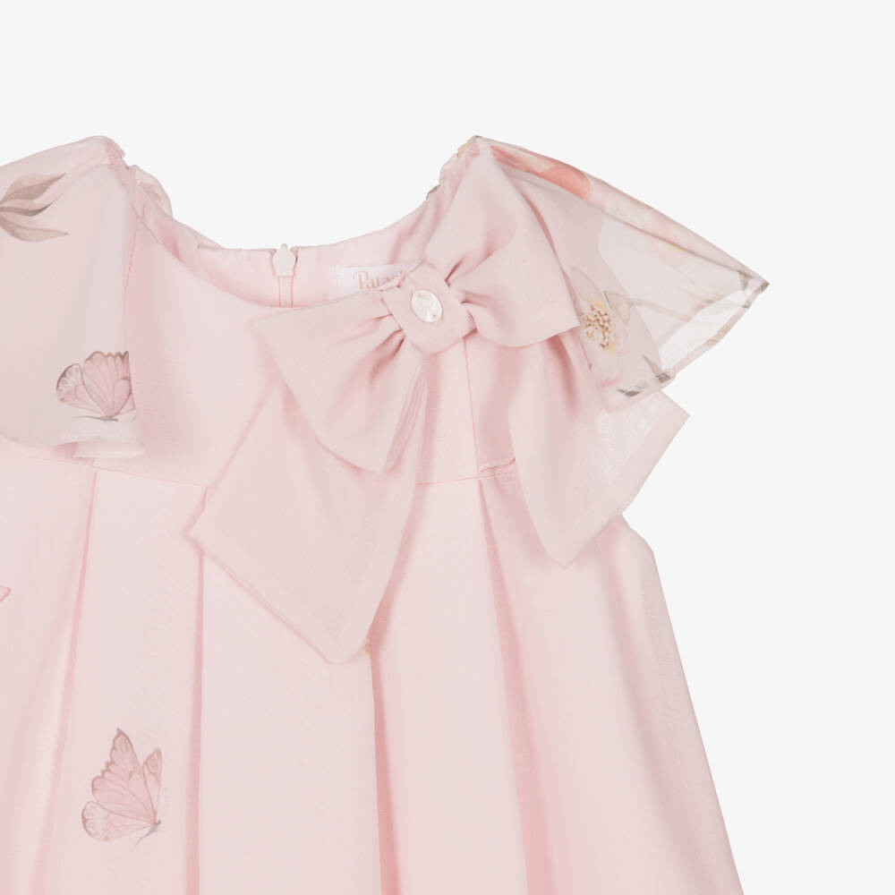 Patachou-Girls Pink Floral Chiffon Dress with Bow | Childrensalon