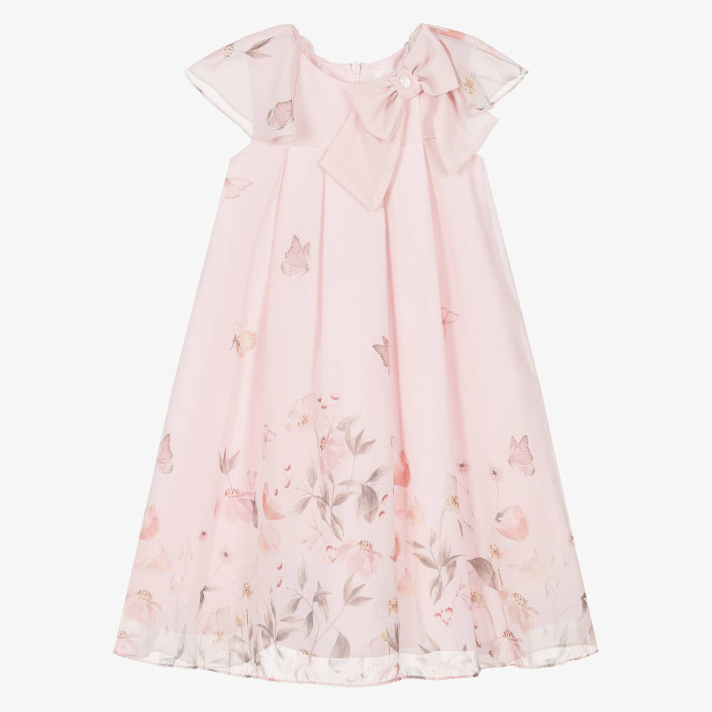 Patachou-Платье шифоновое розовое с цветами и бантом для девочек | Childrensalon