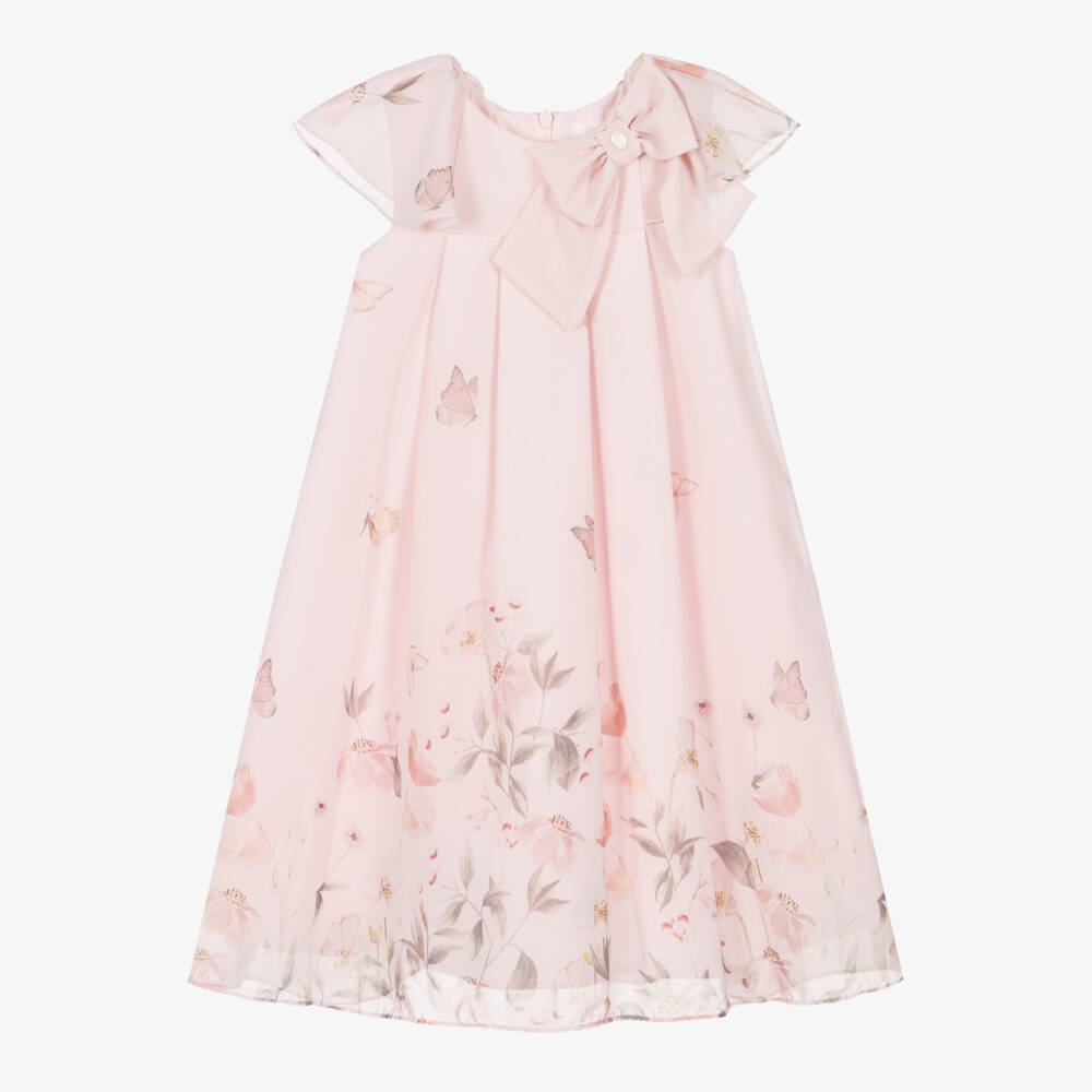 Patachou-فستان شيفون مزين بفيونكة لون زهري للبنات | Childrensalon