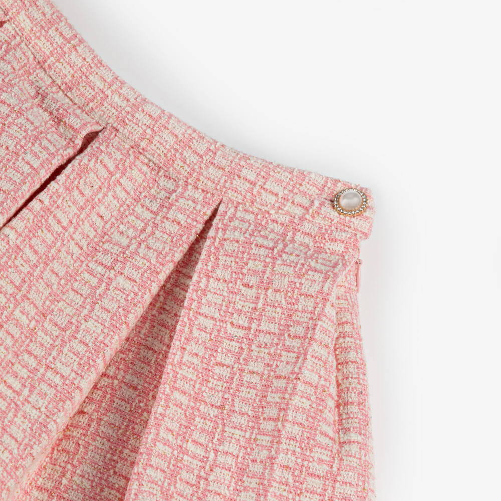 Patachou-Girls Pink & Glittery Gold Cotton Tweed Skort | Childrensalon