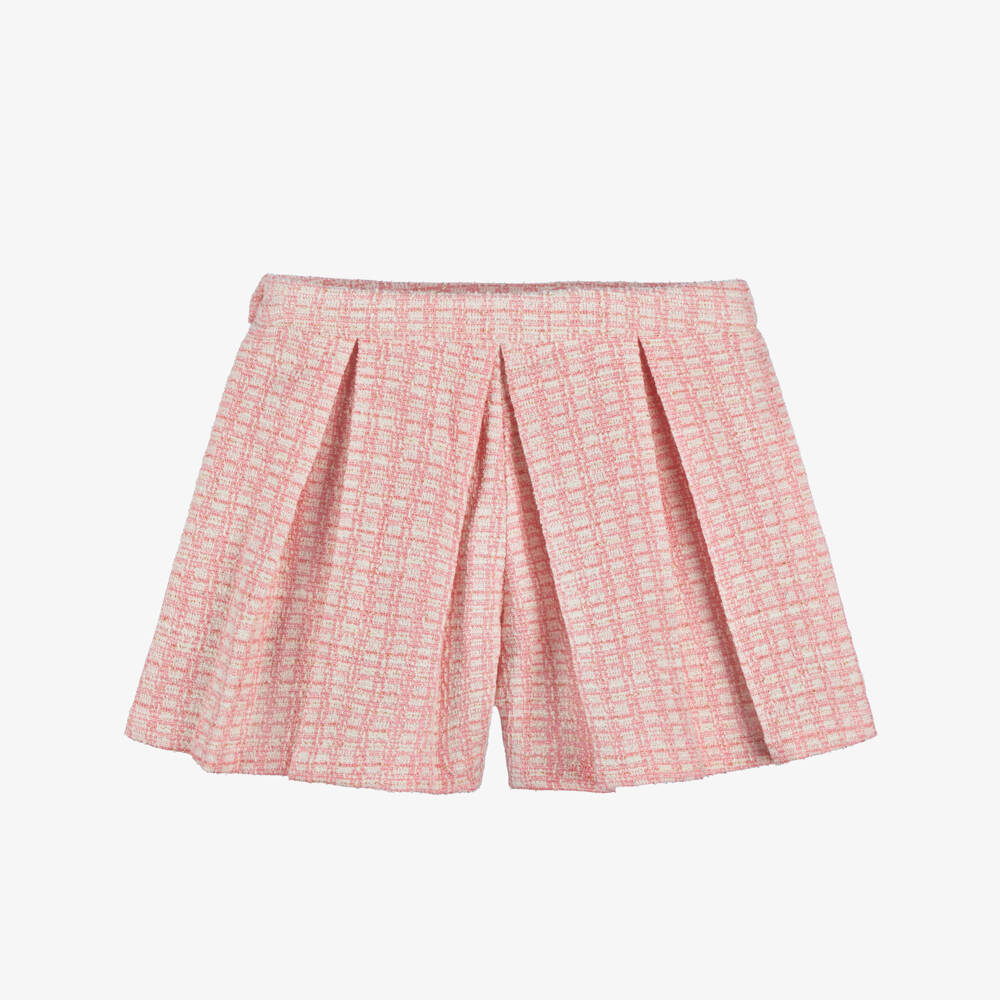 Patachou-Girls Pink & Glittery Gold Cotton Tweed Skort | Childrensalon