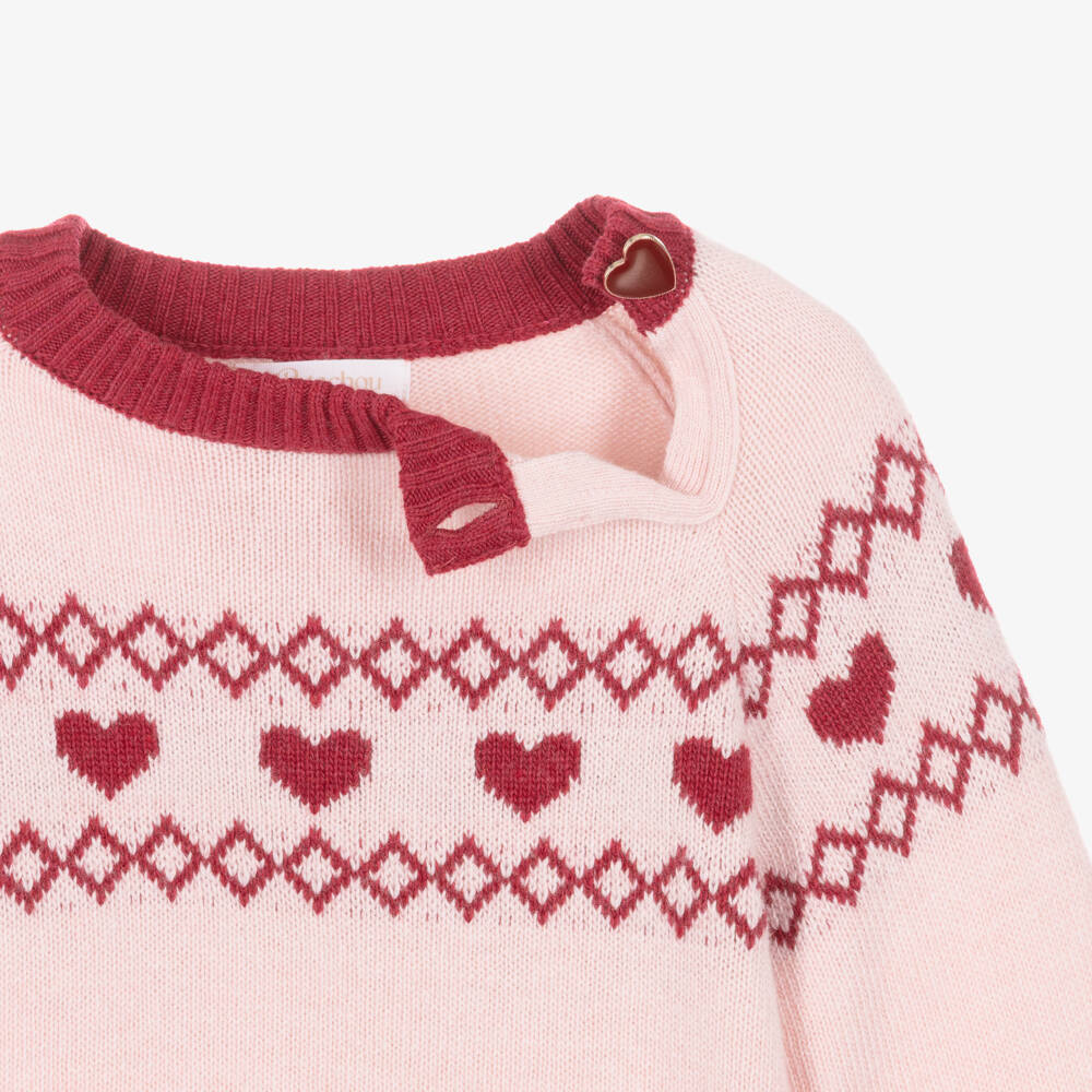 Patachou-Girls Pink Heart Knit Sweater | Childrensalon